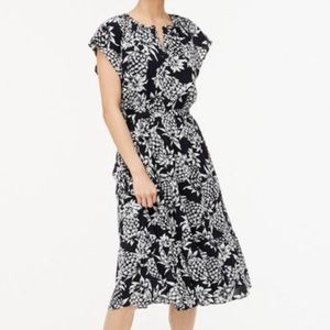 J.Crew Pineapple Flutter Dress Navy White Cotton Summer Dress Midi Fruit 4